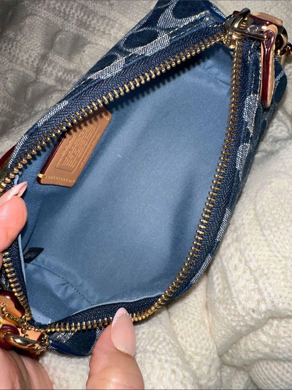 Coach Denim Signature Mini Barrel Bag with Tan Leather Strap - Picture 11 of 16